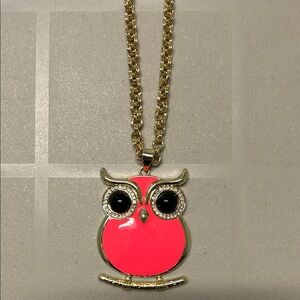 NEW Amrita Singh Gold tone and Pink Miami Owl Pendant Necklace
